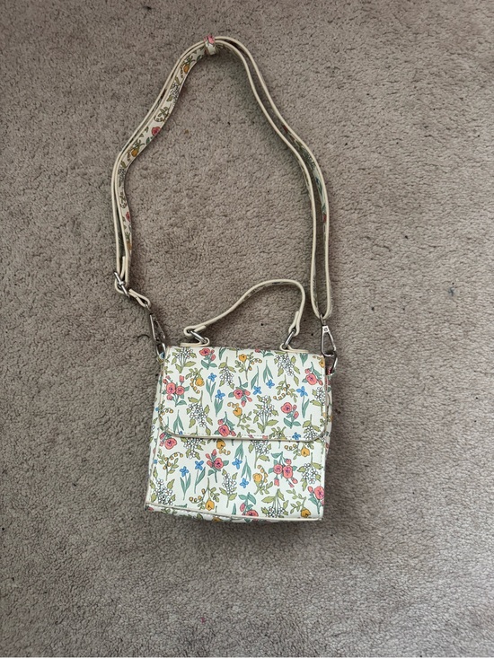 Handbags - Floral Print Cream Crossbody Bag with Adjustable Strap
